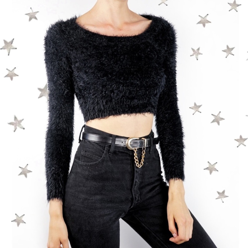 American apparel cropped black fuzzy sweater